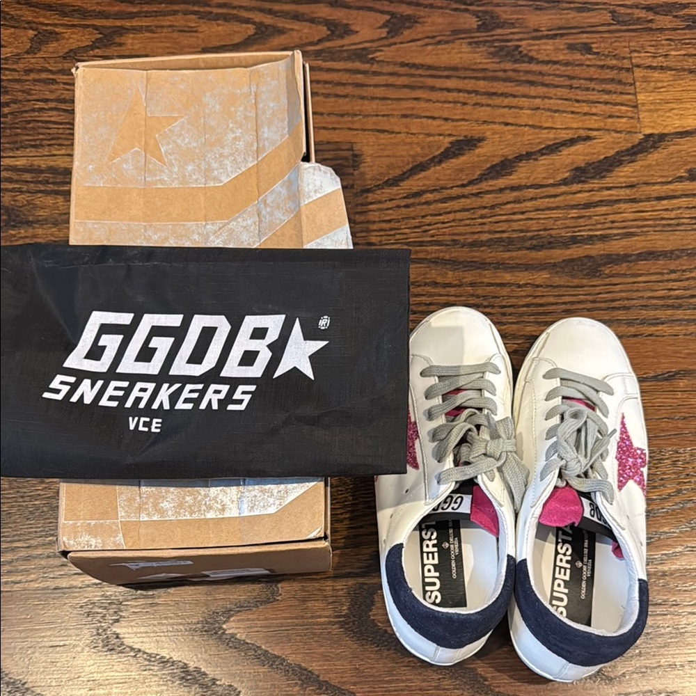 Golden Goose White and glitter Pink star Sneakers New Size 35